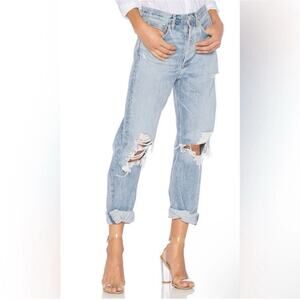 Agolde Light Blue Distressed Straight Leg Jeans